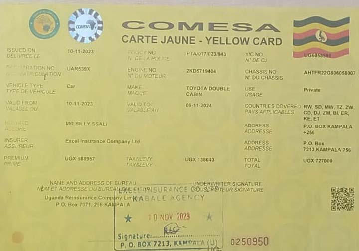COMESSA Yellow Vaccination Card, a major requirement for East Africa Cross Border Safaris