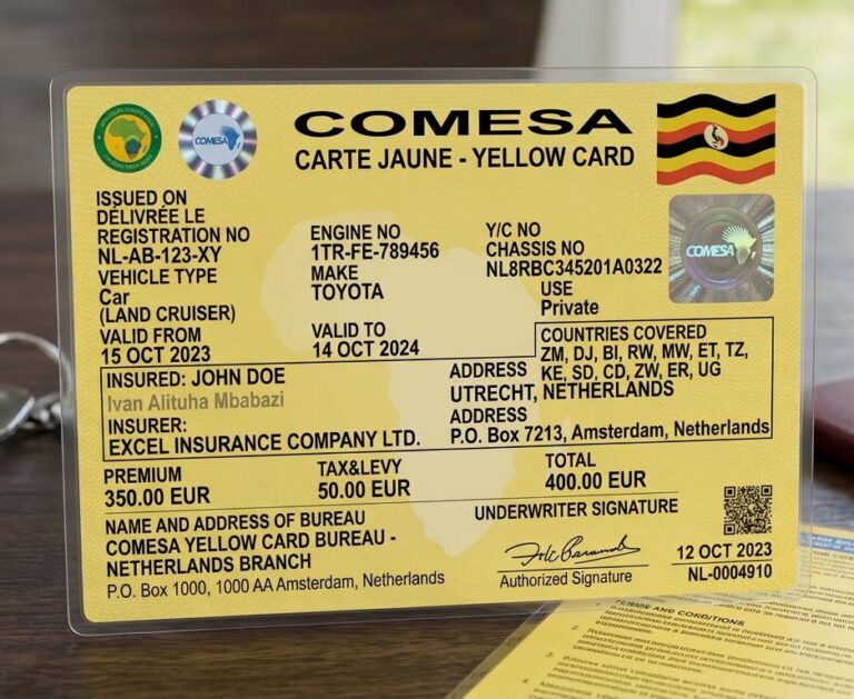 COMESSA Yellow Vaccination Card, a major requirement for East Africa Cross Border Safaris
